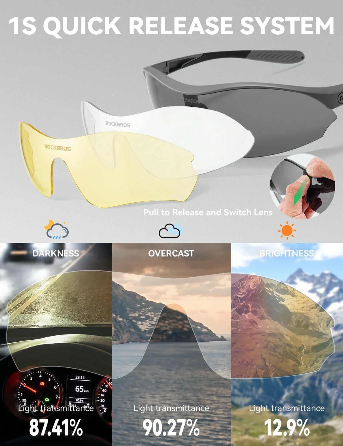 Gafas de sol deportivas ROCKBROS para ciclismo con 3 lentes UV400 intercambiables