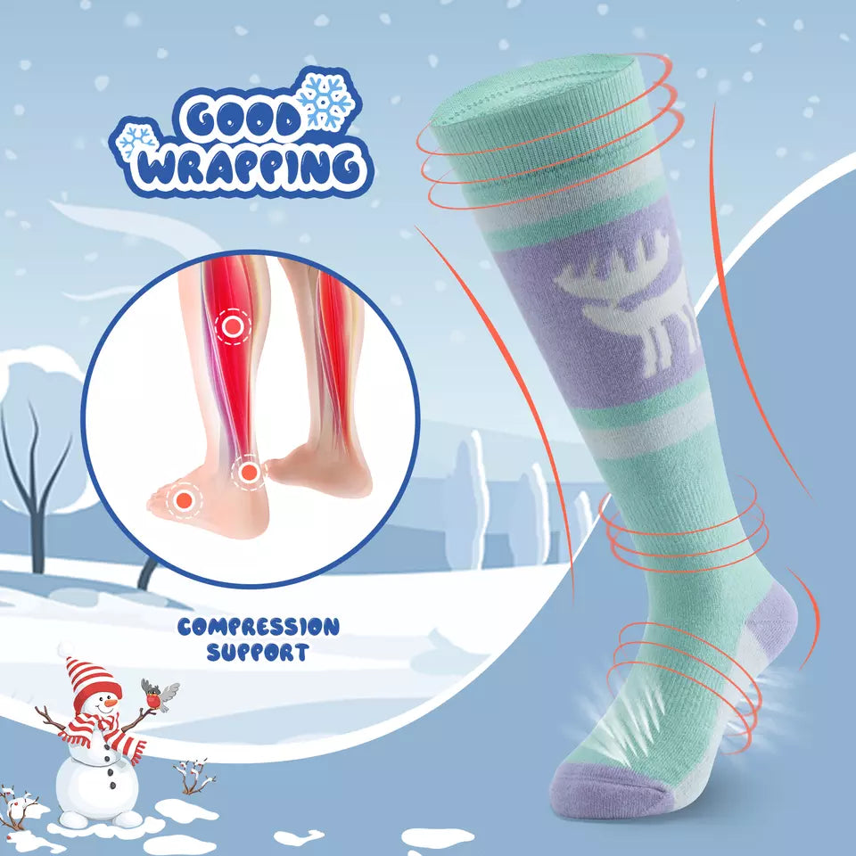 Qunature calcetines de esquí niños/niños calcetines de invierno calcetines de esquí hasta la rodilla con lana 1 par