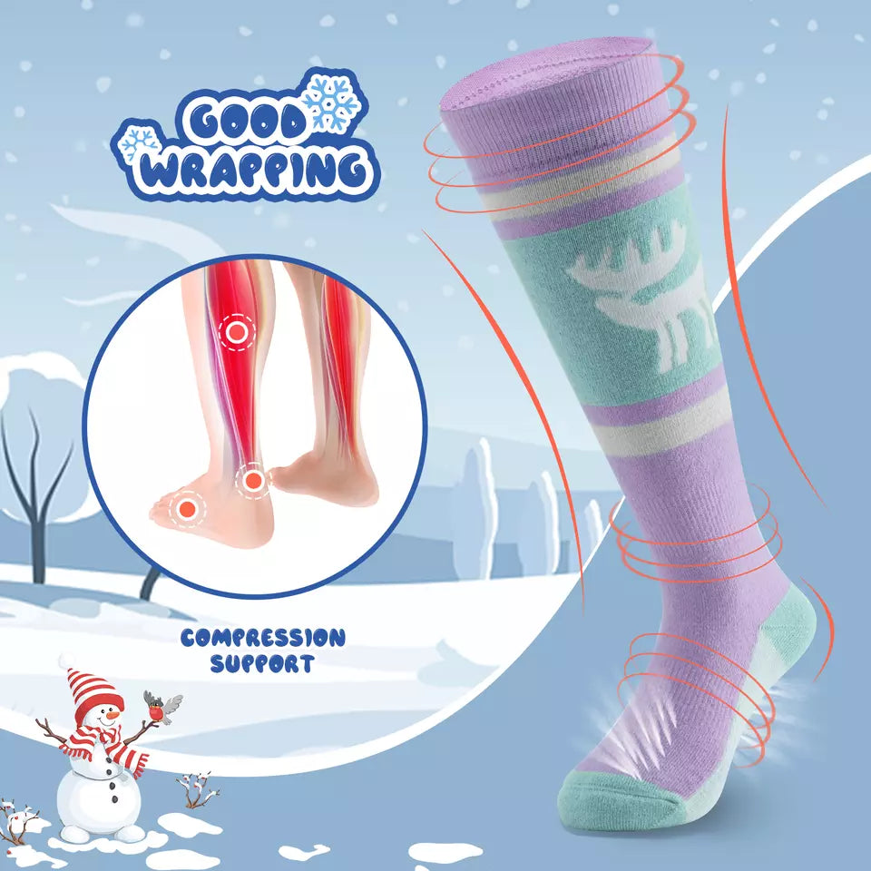 Qunature calcetines de esquí niños/niños calcetines de invierno calcetines de esquí hasta la rodilla con lana 1 par