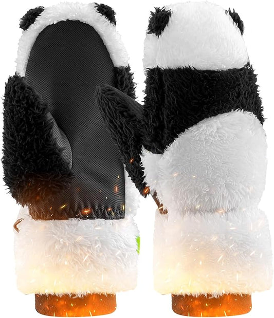 Qunature Guantes de esquí Guantes con diseño de Panda para niños de 4 a 12 años Guantes térmicos cálidos de Lana a Prueba de Viento Ideales para Actividades de Invierno como Esquí Snowboard Patinaje sobre Hielo