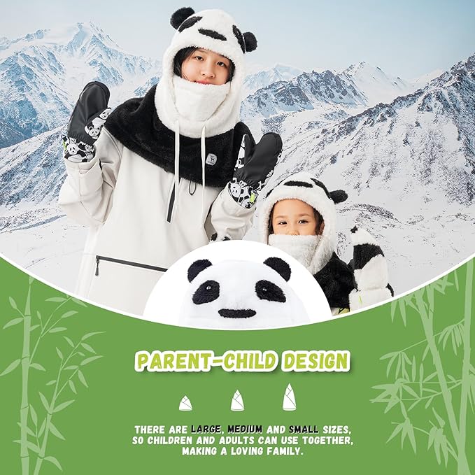 Qunature pasamontañas de invierno pasamontañas para niños y padres diseño de panda máscaras faciales completas pasamontañas para actividades al aire libre de otoño e invierno como esquí motociclismo ciclismo