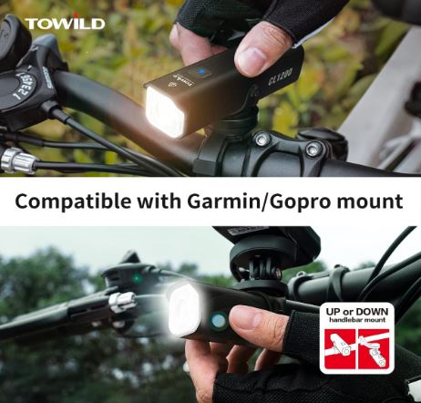 TOWILD CL1200 Garmin/GoPro 1200 lúmenes 4000mAh Batería impermeable Luz de bicicleta para viajeros