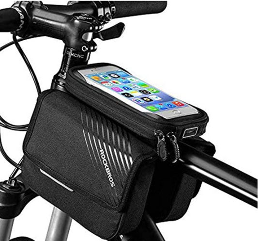 ROCKBROS 030-60BK Bolsa para marco de bicicleta con bolsillo para teléfono móvil de hasta 6,0 pulgadas