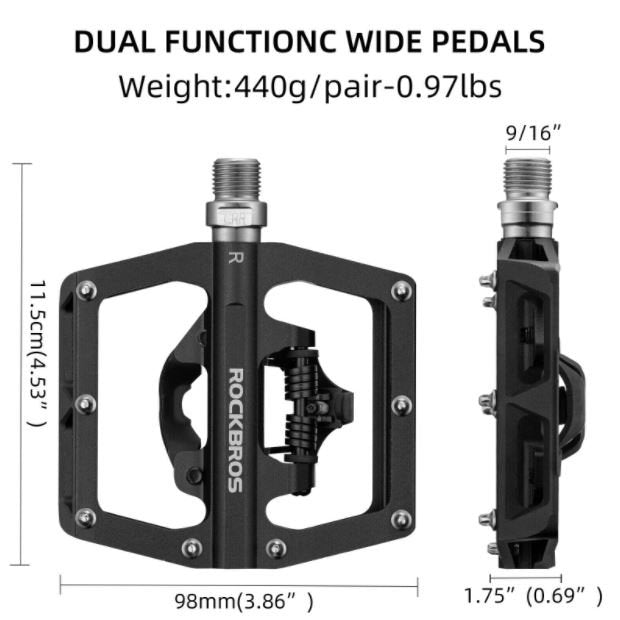 Rockbros Bike Pedales sin clips media plataforma con pedales SPD 9/16 pulgadas