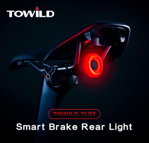 Luz trasera de bicicleta TOWILD con sensor de freno automático recargable por USB resistente al agua IPX7 3 modos de seguridad ultraligera para una conducción nocturna segura